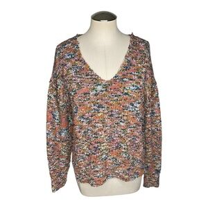 Rachel Zoe Multicolor Speckled Knit V-Neck Sweater Long Sleeve Size S